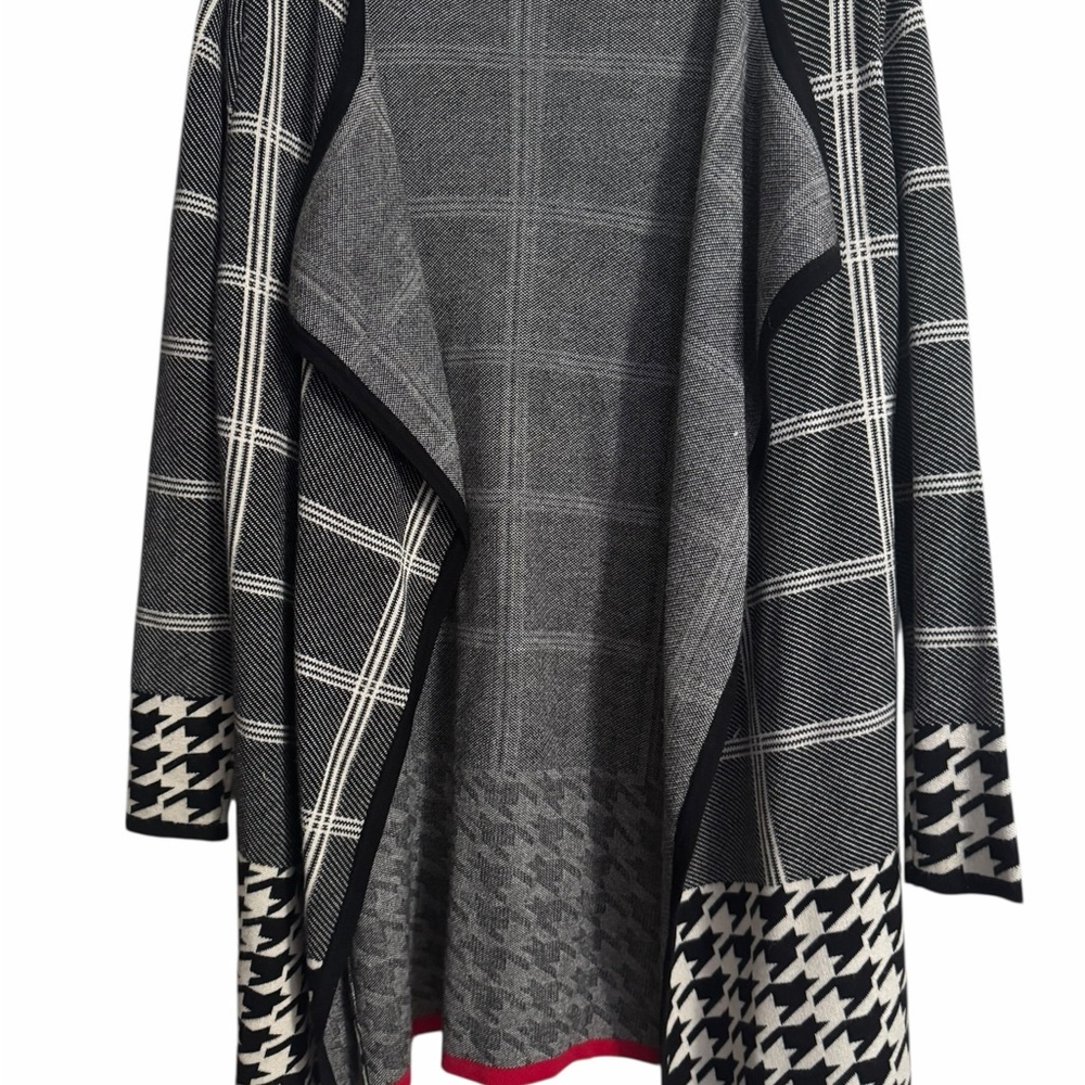 Venus Black & Gray Plaid Open-Front Jacket with Houndstooth Detail – Size S - Picture 3 of 6